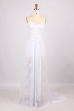 Popular Sphagetti Lace With Side Slit Open Back Sweep Train Beach Wedding Dresses