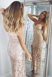 Luxury Spaghetti Straps Split Sequins With Appliques Prom Dresses