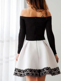 Chic Short Long Sleeve Lace A Line Homecoming Dresses