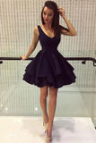 A Line Royal Blue V Neck Above Knee V Back Short Cute Mini Homecoming Dresses