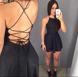 Black Halter Sleeveless Open Back Homecoming Dresses