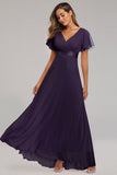 Ruffles Sleeve Pleats Chiffon Bridesmaid Dresses