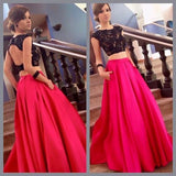 Charming Red And Black Two Pieces Lace Floor Length Prom Dresses Evening Dresses