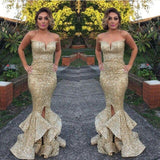 long gold sequin sparkle mermaid charming prom dress sweetheart prom dress