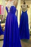 Royal Blue Sparkle Beads Halter Pretty Illusion High Neck Chiffon Prom Dresses