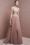 Elegant long lace long sleeve prom dress a line prom dress charming affordable prom dress