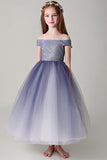 Chic Off The Shoulder Sleeveless Tulle Sequins Floor Length Flower Girl Dresses