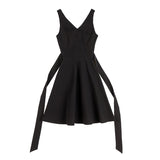 Black Sleeveless V Neck A Line With Bowknot Homecoming Dresses