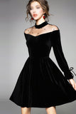 Charming Black Round Neck Long Sleeves A Line Homecoming Dresses