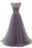 A-Line Floor-length Gorgeous Beading Bodice Long Tulle Prom Dresses Evening Dresses