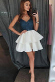 Lace V-neck Spaghetti Straps A Line Homecoming Dresses