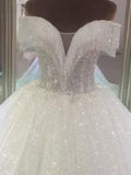 Pretty Sequin Shiny Ball Gown Modest Long Wedding Dresses Bridal Gowns