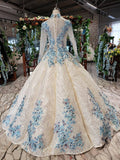 Newest Long Sleeves Ball Gown Wedding Dresses With Appliques