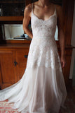 Sweetheart Spaghetti Open Back Appliques Sheer Wedding Dresses