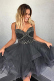 Cute Newest Spaghetti Straps Sweetheart Sleeveless Beads Organza Homecoming Dresses