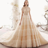 Elegant High Neck Ball Gown Wedding Dresses Short Sleeve Quinceanera Dresses