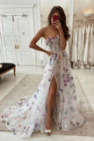 Elegant Sweetheart Front Split Party Dresses A-line Long Prom Dresses