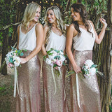 Elegant Sheath V-Neck Straps Sequined Floor-Length A-Line Sleeveless Bridesmaid Dresses