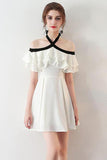 Chic Halter A Line Simple White Off the Shoulder Chiffon Cheap Short Homecoming Dress