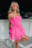 Azalea Strapless A-line Hot Pink Short Homecoming Dress