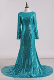 2024 Sexy Open Back Long Sleeve Prom Dresses Sequins Mermaid P6M7XZ7M