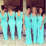 New Arrival Chiffon Blue V-Neck Long Bridesmaid Dress