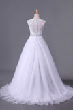 2024 White Scoop Wedding Dresses A-Line Court Train With Beads PT7EDP5C