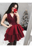 Lace&Satin Short Homecoming Dress V Neck Zipper STIP54P677Y