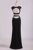 2024 Prom Dresse Scoop Sheath With Applique And Beads Two-Piece P2JASNLH