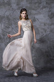 Stunning Prom Dresses Champagne Beaded Bodice And Back A-Line Scoop PJC8TKJS