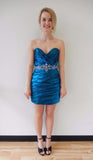 Sexy Satin Short Sweetheart Royal Blue Mermaid Strapless Pleat Homecoming Dresses