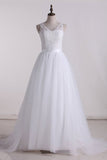 2024 V-Neck A Line Wedding Dresses Tulle With Applique PSH31NGD