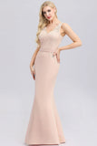 Elegant V-Neck Floral Lace Pink Evening Dress Satin Prom Dresses STI15216