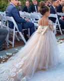 Ball Gown Long Sleeve Tulle Appliques Flower Girl Dresses with Bowknot, Baby Dresses STI15560