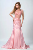 2024 Prom Dresses Scoop Mermaid Elastic Satin With Applique And Beads Sweep P6SJ6KPR