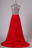 2024 Prom Dresses V Neck A Line Beaded&Sequined With Slit Sweep P7HDQBSS