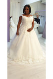 Tulle A Line With Applique Court Train Wedding Dresses Cap STIPHSATMD8