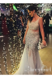 Silver Sequins Luxurious See Through Party Dress Backless Mermaid Long Prom STIP9RZ2GRG