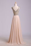 2024 Prom Dress Scoop A Line Floor Length Beaded Tulle Bodice With Chiffon P2CZ94EZ