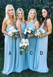 Elegant A Line Sky Blue Mismatched Bridesmaid Dresses Chiffon Long Prom Dresses STI15152