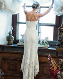 Elegant Lace Off White Sheath Prom Dresses, Lace Simple Wedding Dresses STI15171