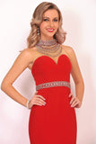 2024 Prom Dresses Mermaid High Neck Spandex With Beading PYD42DRK