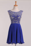 2024 Chiffon Bateau Beaded Bodice Homecoming Dresses A Line Open P45QDQKG