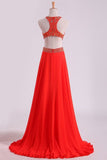 2024 Prom Dresses Scoop A Line Orange Red Chiffon With Beading Sweep PQR7AERZ