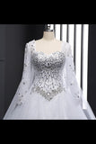 Sweetheart Wedding Dresses A Line With Beading Rhinestones Tulle Long Sleeves PSZXZKBT