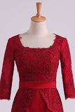 2024 Burgundy Mother Of The Bride Dresses Square 3/4 Length Sleeve With Applique PERR18SA