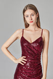 Spaghetti Straps Burgundy Prom Dresses Mermaid Sequins Party Dresses, Dance Dresses STI15412