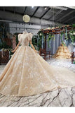 Ball Gown Wedding Dresses One And Half Meter Train Short Sleeves Top Quality Appliques PSJB9GAF