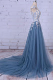 2024 Beautiful Prom Dresses Scoop A-Line Sweep/Brush Train Long Prom P8NSNFBL