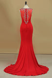 2024 Mermaid Prom Dresses Scoop With Beads Sweep Train PMRARQ95